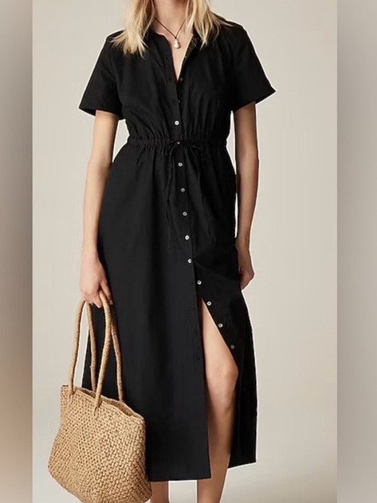 J. Crew Dresses & Skirts - J Crew Cerise Black Shirtdress Size 4 Cotton Button Down Tie waist Cinch